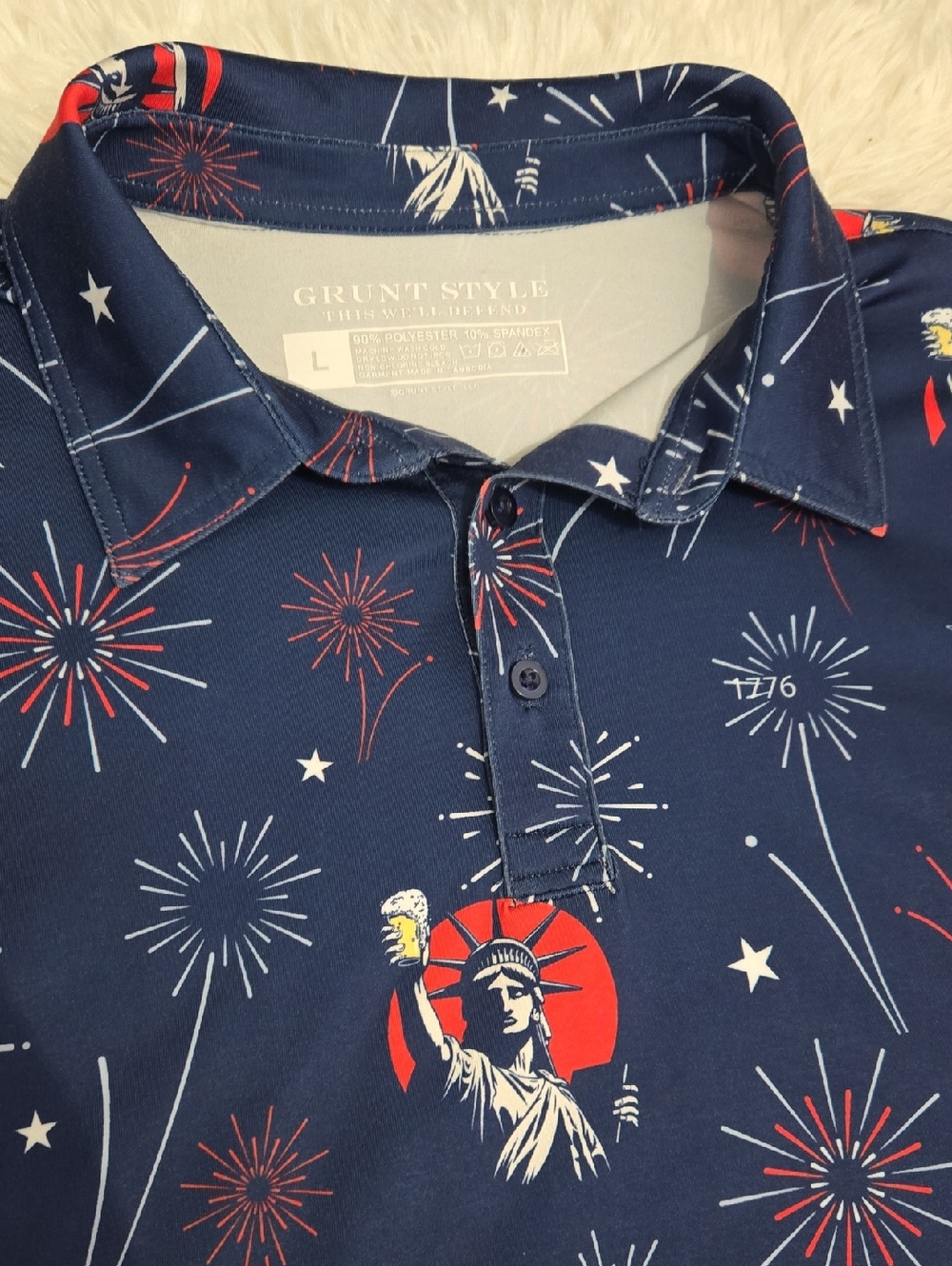 Grunt Style Navy Patriotic Fireworks Liberty Beer Polo Size L